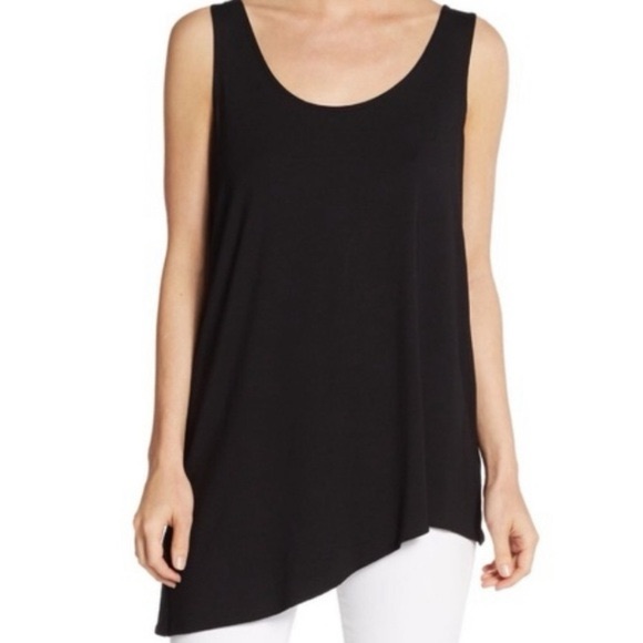 Eileen Fisher Silk Asymmetrical Tank Top Petite Small Ps Black Sleeveless Tunic